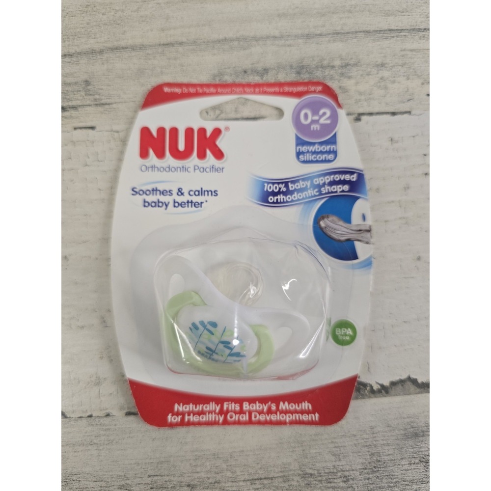 NUK Orthodontic Pacifier Newborn Silicone 0-2 Months BPA Free Green Blue Leaf